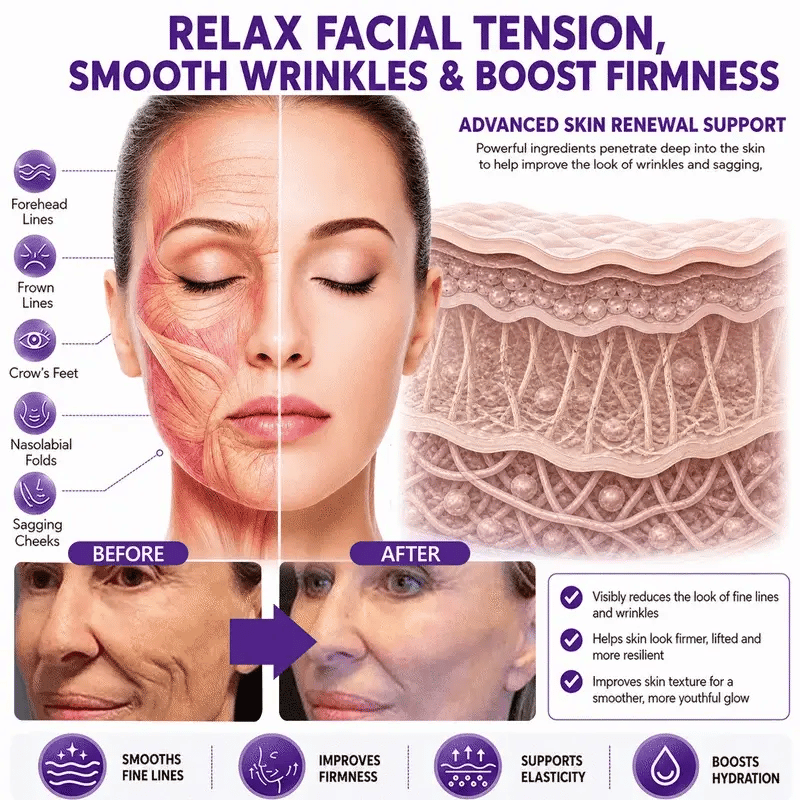 FDA-certified Peptide Massage Roller Cream — offers benefits including anti-aging, moisturizing, firming and lifting, skin repair, evening out skin tone, treating acne and fading spots, removing warts and moles, and alleviating symptoms of psoriasis.