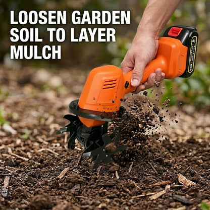 🌱 Cordless Garden Tiller – Lightweight Battery-Powered Soil Cultivator with Safety Lock